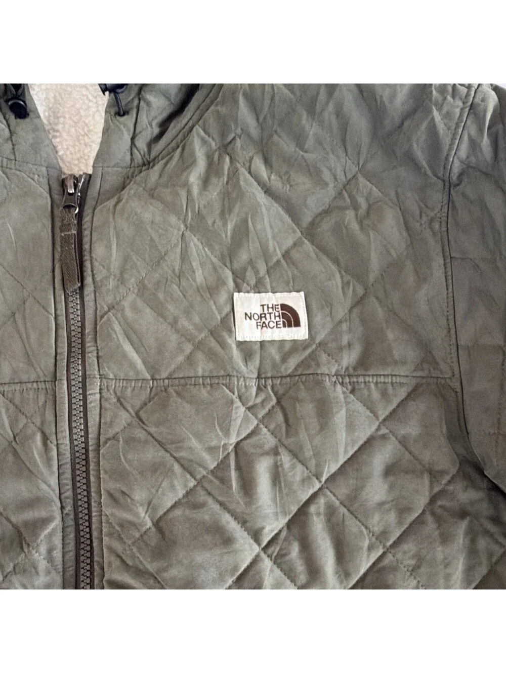 The North Face Men’s Green Solid Quilted Hooded Full Zip Jacket Size XL